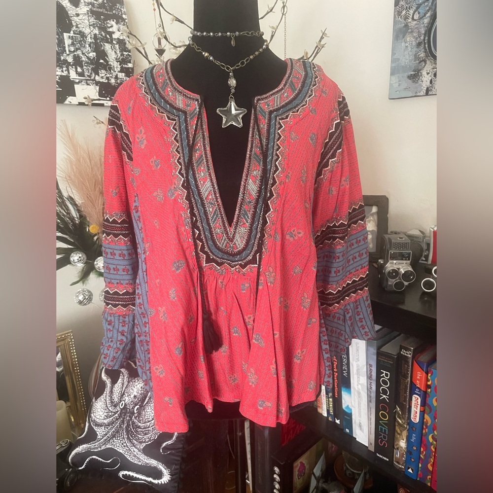 Bohemian oversized Free People Peasant Blouse xs - Picture 2 of 12